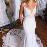 Kiana | White Boho Mermaid Spaghetti Straps Long Wedding Dress with Lace