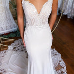 Kiana | White Boho Mermaid Spaghetti Straps Long Wedding Dress with Lace