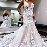 Aya | Ivory Lace Mermaid Backless Long Wedding Dress