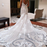Love | Ivory Backless Sleeveless Lace Mermaid Long Wedding Dress