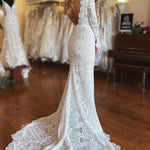 Lillie | White Mermaid Boho Long Lace Wedding Dress with Sleeves