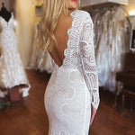 Lillie | White Mermaid Boho Long Lace Wedding Dress with Sleeves