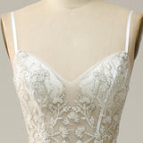 A Line Spaghetti Straps White Long Bridal Dress with Appliques