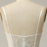 A Line Spaghetti Straps White Long Bridal Dress with Appliques