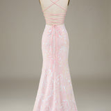 Mermaid Sparkly Pink Prom Dress with Slit