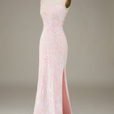 Mermaid Sparkly Pink Prom Dress with Slit