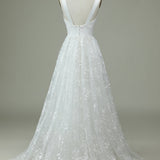 Ivory Lace V-Neck Wedding Dress with Slit