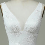 Ivory Lace V-Neck Wedding Dress with Slit