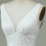 Ivory Lace V-Neck Wedding Dress with Slit