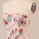 Tulle Strapless Sweep Train Ivory Long Wedding Dress with Embroidery