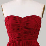 Strapless Tiered Burgundy Long Bridesmaid Dress