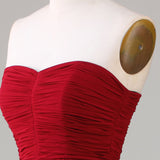 Strapless Tiered Burgundy Long Bridesmaid Dress