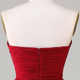 Strapless Tiered Burgundy Long Bridesmaid Dress