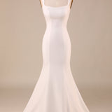 Simple Ivory Mermaid Wedding Dress with Back Bowknot