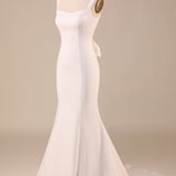 Simple Ivory Mermaid Wedding Dress with Back Bowknot