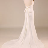 Simple Ivory Mermaid Wedding Dress with Back Bowknot