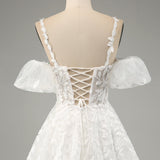 Ivory A-Line Tulle Spaghetti Straps Wedding Dress with Appliques