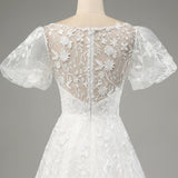 Ivory A-Line Puff Sleeves Wedding Dress with Appliques