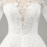 Ivory A-Line Puff Sleeves Wedding Dress with Appliques