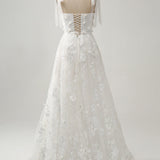 Ivory A-Line Spaghetti Straps Wedding Dress with Appliques