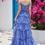 Sparkly White Tiered Lace Wedding Dress with Slit