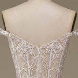 Sparkly White Tiered Lace Wedding Dress with Slit