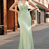 Mermaid Halter Dark Green Bridesmaid Dress