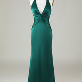 Mermaid Halter Dark Green Bridesmaid Dress