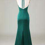 Mermaid Halter Dark Green Bridesmaid Dress
