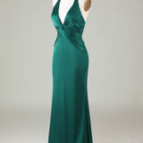 Mermaid Halter Dark Green Bridesmaid Dress