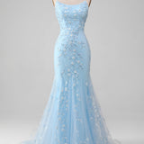 Mermaid Blush Spaghetti Straps Prom Dress with Appliques