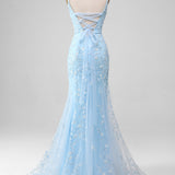 Mermaid Blush Spaghetti Straps Prom Dress with Appliques