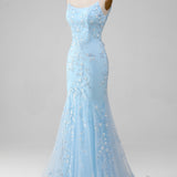 Sparkly Light Blue Beaded Mermaid Long Prom Dress