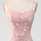 Mermaid Blush Spaghetti Straps Prom Dress with Appliques