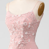 Mermaid Blush Spaghetti Straps Prom Dress with Appliques