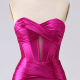 Sparkly Fuchsia Mermaid Sweetheart Corset Long Prom Dress with Slit
