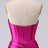 Sparkly Fuchsia Mermaid Sweetheart Corset Long Prom Dress with Slit