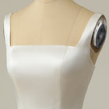 Simple A Line Square Neck White Long Wedding Dress