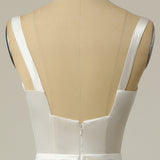 Simple A Line Square Neck White Long Wedding Dress