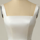 Simple A Line Square Neck White Long Wedding Dress