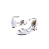 White Ankle Strap Peep Toe Chunky Heels