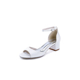 White Ankle Strap Peep Toe Chunky Heels