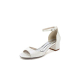 White Ankle Strap Peep Toe Chunky Heels