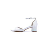 White Ankle Strap Peep Toe Chunky Heels