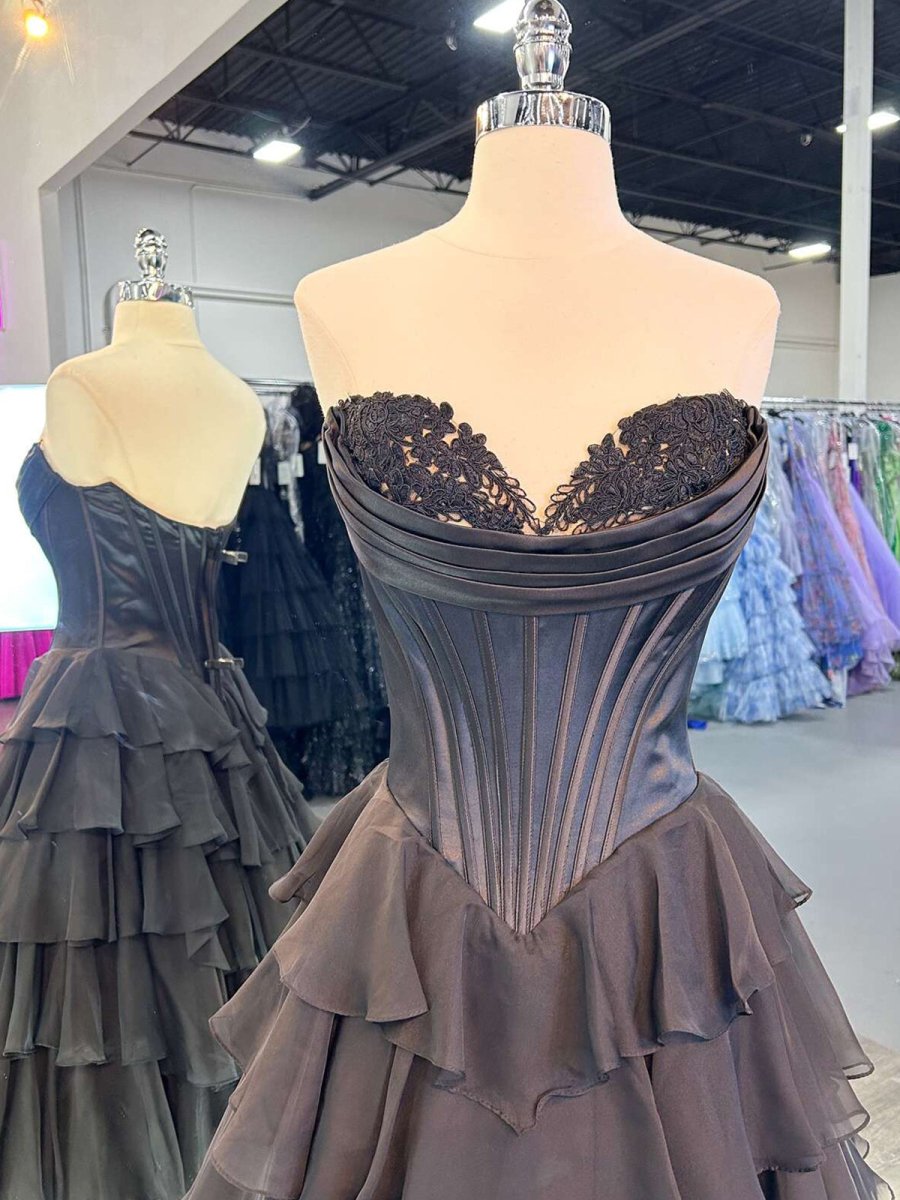 Anya | Yellow Strapless A-Line Ruffle Long Prom Dress With Split