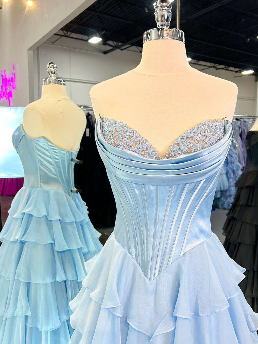 Anya | Yellow Strapless A-Line Ruffle Long Prom Dress With Split