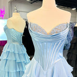 Anya | Yellow Strapless A-Line Ruffle Long Prom Dress With Split