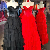 Anya | Yellow Strapless A-Line Ruffle Long Prom Dress With Split