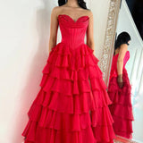 Anya | Yellow Strapless A-Line Ruffle Long Prom Dress With Split
