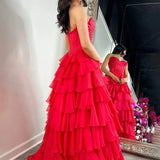 Anya | Yellow Strapless A-Line Ruffle Long Prom Dress With Split